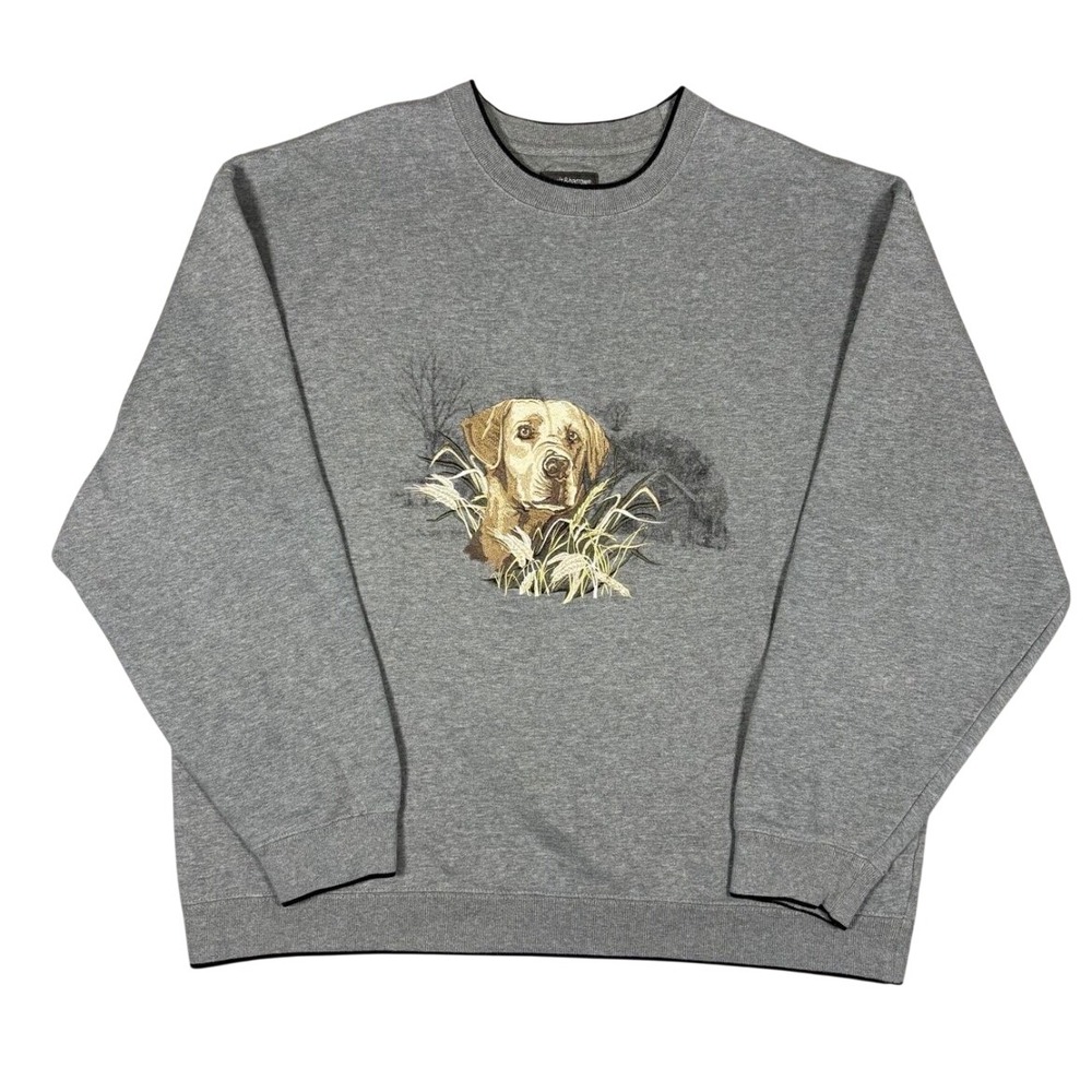 Vintage Croft & Barrow Mens XL Gray Embroidered Labrador Dog Crewneck Sweatshirt